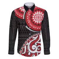 New Zealand Red Maori Koru Simple Style Family Matching Mermaid Dress and Hawaiian Shirt LT05 Dad's Shirt - Long Sleeve Red - Polynesian Pride