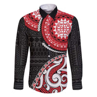 New Zealand Red Maori Koru Simple Style Family Matching Off Shoulder Short Dress and Hawaiian Shirt