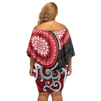 New Zealand Red Maori Koru Simple Style Off Shoulder Short Dress