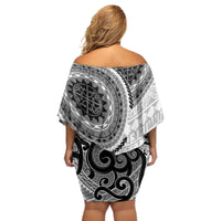 New Zealand White Maori Koru Simple Style Off Shoulder Short Dress