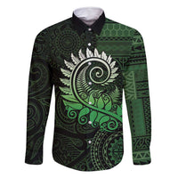 New Zealand Maori Koru Fern Family Matching Mermaid Dress and Hawaiian Shirt Spiral Polynesian Style Green LT05 Dad's Shirt - Long Sleeve Green - Polynesian Pride