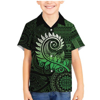 New Zealand Maori Koru Fern Family Matching Mermaid Dress and Hawaiian Shirt Spiral Polynesian Style Green LT05 Son's Shirt Green - Polynesian Pride