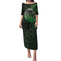 New Zealand Maori Koru Fern Family Matching Puletasi and Hawaiian Shirt Spiral Polynesian Style Green LT05 Mom's Dress Green - Polynesian Pride