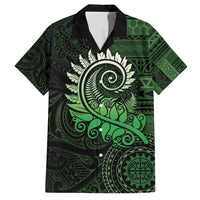 New Zealand Maori Koru Fern Family Matching Short Sleeve Bodycon Dress and Hawaiian Shirt Spiral Polynesian Style Green LT05 Dad's Shirt - Short Sleeve Green - Polynesian Pride