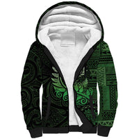 New Zealand Maori Koru Fern Sherpa Hoodie Spiral Polynesian Style Green