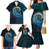 New Zealand Maori Koru Fern Family Matching Mermaid Dress and Hawaiian Shirt Spiral Polynesian Style Aqua Gradient LT05 - Polynesian Pride