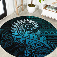New Zealand Maori Koru Fern Round Carpet Spiral Polynesian Style Aqua Gradient