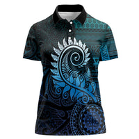 New Zealand Maori Koru Fern Women Polo Shirt Spiral Polynesian Style Aqua Gradient LT05 Female Aqua - Polynesian Pride