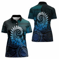 New Zealand Maori Koru Fern Women Polo Shirt Spiral Polynesian Style Aqua Gradient LT05 - Polynesian Pride