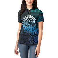 New Zealand Maori Koru Fern Women Polo Shirt Spiral Polynesian Style Aqua Gradient LT05 - Polynesian Pride