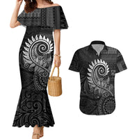 New Zealand Maori Koru Fern Couples Matching Mermaid Dress and Hawaiian Shirt Spiral Polynesian Style Gray LT05 Gray - Polynesian Pride