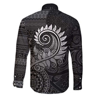 New Zealand Maori Koru Fern Family Matching Long Sleeve Bodycon Dress and Hawaiian Shirt Spiral Polynesian Style Gray LT05 - Polynesian Pride