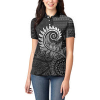 New Zealand Maori Koru Fern Women Polo Shirt Spiral Polynesian Style Gray LT05 - Polynesian Pride