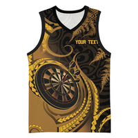 Personalised New Zealand Gold Darts Basketball Jersey Maori Fern Curve Style