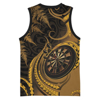 Personalised New Zealand Gold Darts Basketball Jersey Maori Fern Curve Style