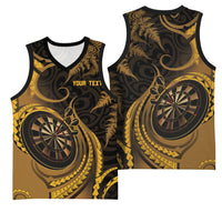Personalised New Zealand Gold Darts Basketball Jersey Maori Fern Curve Style