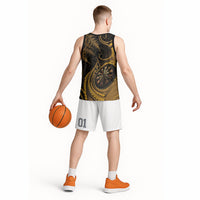 Personalised New Zealand Gold Darts Basketball Jersey Maori Fern Curve Style