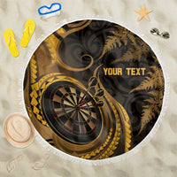 Personalised New Zealand Gold Darts Beach Blanket Maori Fern Curve Style