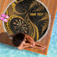 Personalised New Zealand Gold Darts Beach Blanket Maori Fern Curve Style
