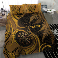 Personalised New Zealand Gold Darts Bedding Set Maori Fern Curve Style