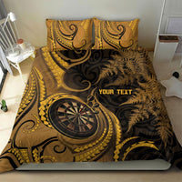 Personalised New Zealand Gold Darts Bedding Set Maori Fern Curve Style