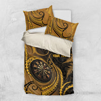 Personalised New Zealand Gold Darts Bedding Set Maori Fern Curve Style