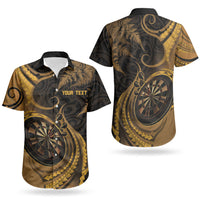 Personalised New Zealand Gold Darts Couples Matching Off Shoulder Maxi Dress and Hawaiian Shirt Maori Fern Curve Style