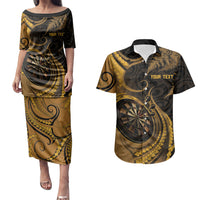 Personalised New Zealand Gold Darts Couples Matching Puletasi and Hawaiian Shirt Maori Fern Curve Style