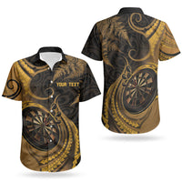 Personalised New Zealand Gold Darts Couples Matching Summer Maxi Dress and Hawaiian Shirt Maori Fern Curve Style