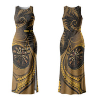Personalised New Zealand Gold Darts Couples Matching Tank Maxi Dress and Hawaiian Shirt Maori Fern Curve Style