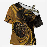 Personalised New Zealand Gold Darts Cross Shoulder Shirt Maori Fern Curve Style