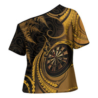 Personalised New Zealand Gold Darts Cross Shoulder Shirt Maori Fern Curve Style