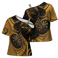 Personalised New Zealand Gold Darts Cross Shoulder Shirt Maori Fern Curve Style
