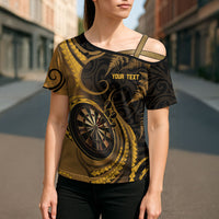 Personalised New Zealand Gold Darts Cross Shoulder Shirt Maori Fern Curve Style