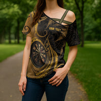 Personalised New Zealand Gold Darts Cross Shoulder Shirt Maori Fern Curve Style