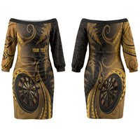 Personalised New Zealand Gold Darts Family Matching Off The Shoulder Long Sleeve Dress and Hawaiian Shirt Maori Fern Curve Style