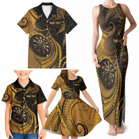 Personalised New Zealand Gold Darts Family Matching Tank Maxi Dress and Hawaiian Shirt Maori Fern Curve Style