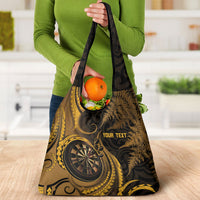 Personalised New Zealand Gold Darts Grocery Bag Maori Fern Curve Style