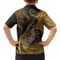 Personalised New Zealand Gold Darts Hawaiian Shirt Maori Fern Curve Style