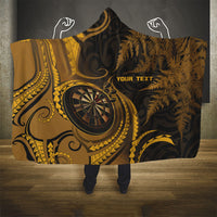 Personalised New Zealand Gold Darts Hooded Blanket Maori Fern Curve Style