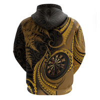 Personalised New Zealand Gold Darts Hoodie Maori Fern Curve Style