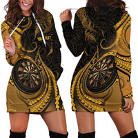 Personalised New Zealand Gold Darts Hoodie Dress Maori Fern Curve Style