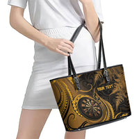 Personalised New Zealand Gold Darts Leather Tote Bag Maori Fern Curve Style