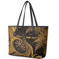 Personalised New Zealand Gold Darts Leather Tote Bag Maori Fern Curve Style