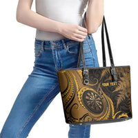 Personalised New Zealand Gold Darts Leather Tote Bag Maori Fern Curve Style