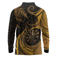 Personalised New Zealand Gold Darts Long Sleeve Polo Shirt Maori Fern Curve Style