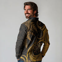Personalised New Zealand Gold Darts Long Sleeve Polo Shirt Maori Fern Curve Style