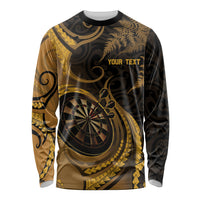Personalised New Zealand Gold Darts Long Sleeve Shirt Maori Fern Curve Style