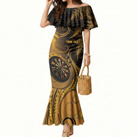 Personalised New Zealand Gold Darts Mermaid Dress Maori Fern Curve Style