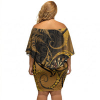 Personalised New Zealand Gold Darts Off Shoulder Short Dress Maori Fern Curve Style